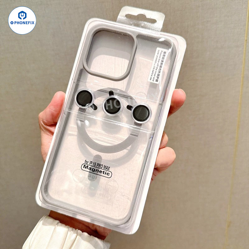 For iPhone Magnetic Frosted Phone Case With Camera Lens Film