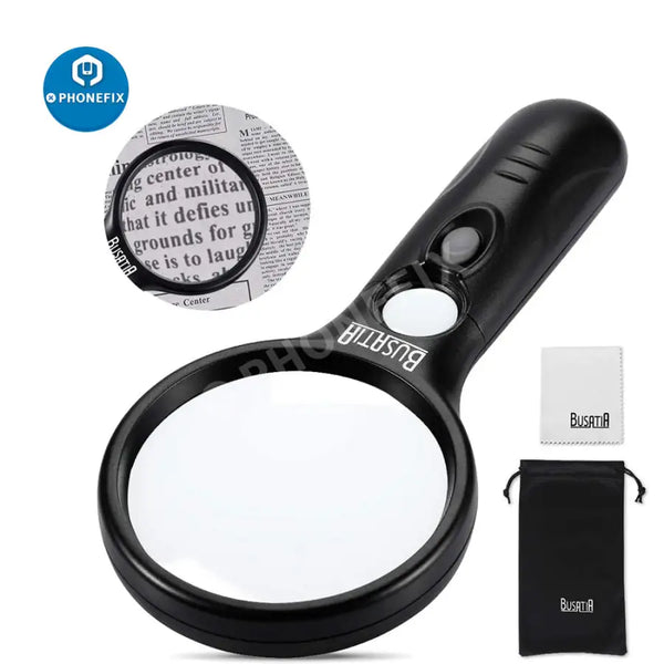 3 LED Light 45x Handheld Magnifier Reading Magnifying Glass Lens Jewelry Loupe, Women's, Size: 1XL, Black