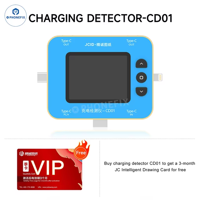 JCID CD01 Charging Detector With JC Drawing Type-C Lightning Port