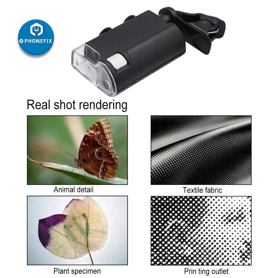 100X Zoom Clip-on Microscope with LED Light, Magnifying Lens Glass
