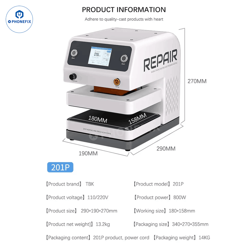 TBK 201D 201P Heating Pressure Machine For Phone Screen Back Cover Bracket