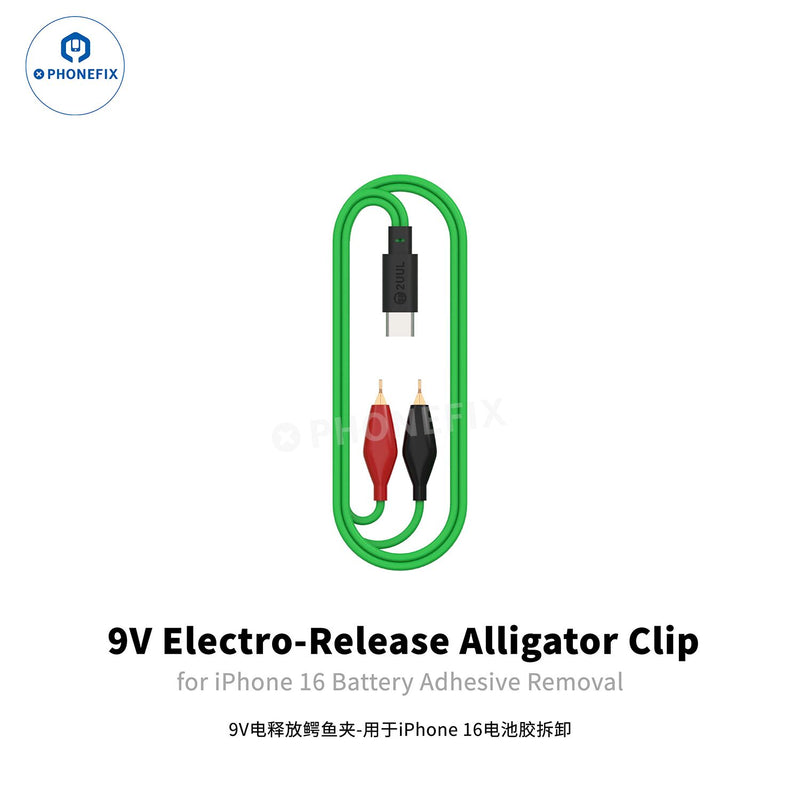 2UUL 9V Battery Adhesive Electro-Release Alligator Clip Type-C Cable