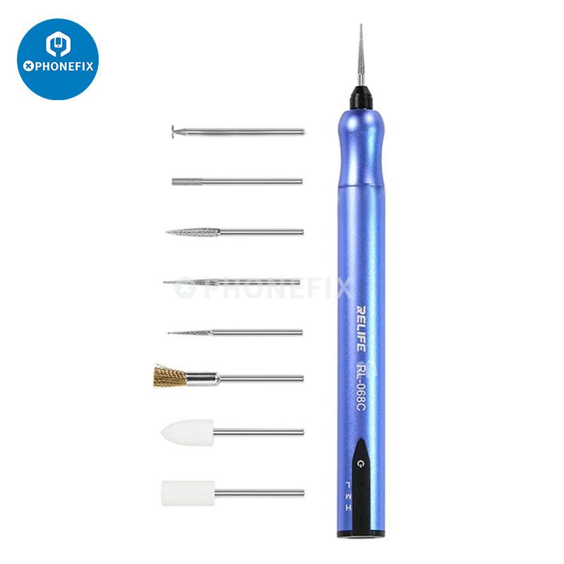 RELIFE RL-068 6-speed Power Adjustment Mini Polishing Pen for CPU and  Motherboard Repair Screen Polishing with 8 Grinding Heads