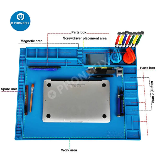 34 x 23cm Magnetic Heat Insulation Silicone Pad Desk Mat Maintenance  Platform with Magnetic Section for BGA Soldering Repair Station