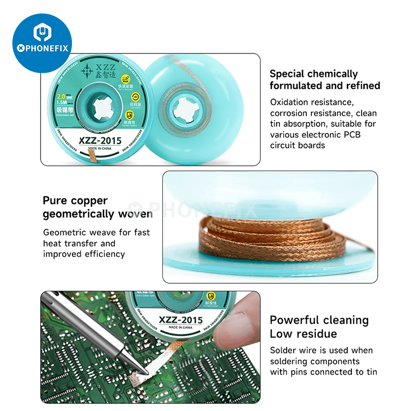 XZZ-2015 Desoldering Wire Cleaning Pure Copper Braid Solder Wick - CHINA PHONEFIX